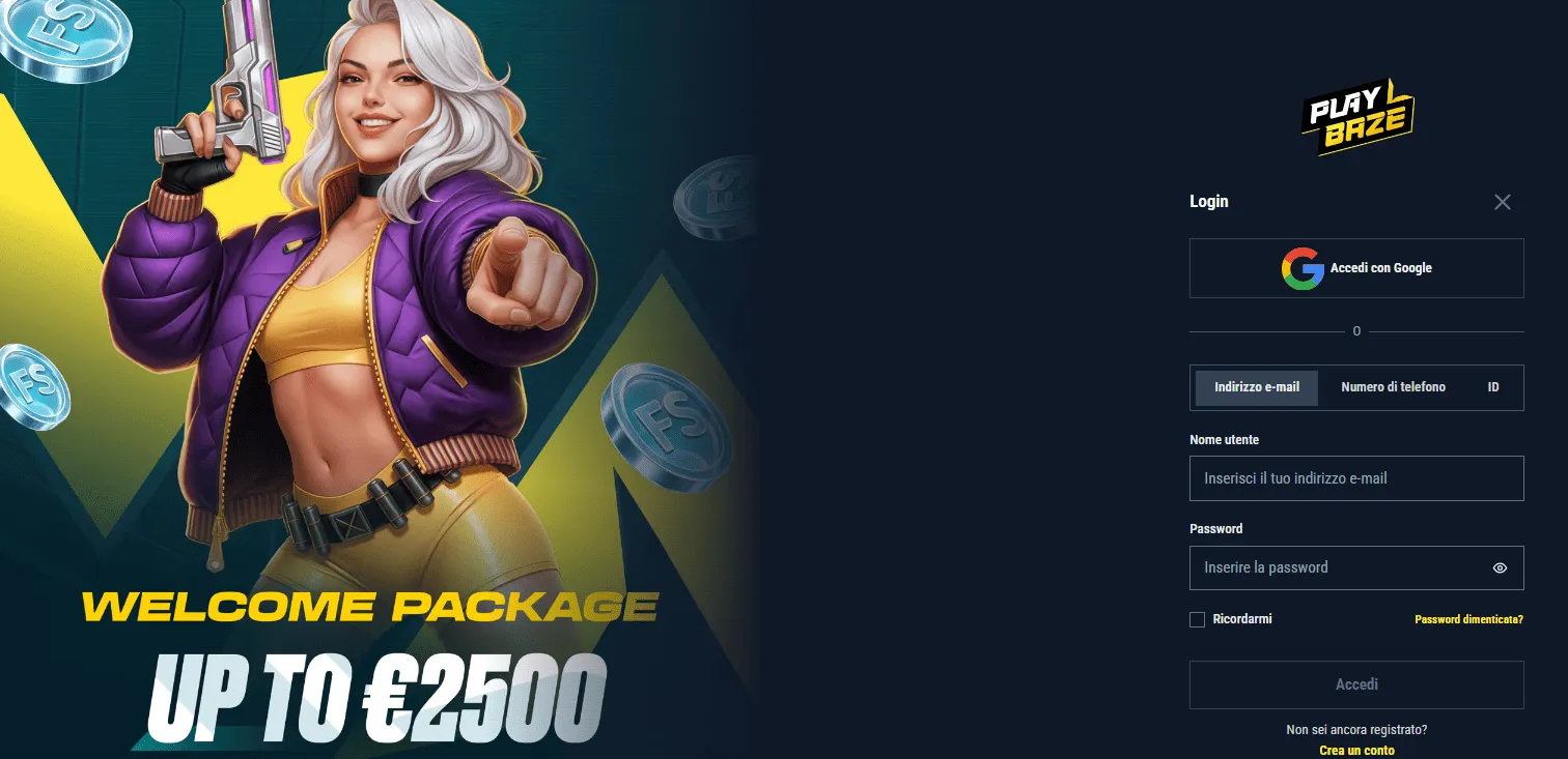 Registrazione Playbaze Casino 1